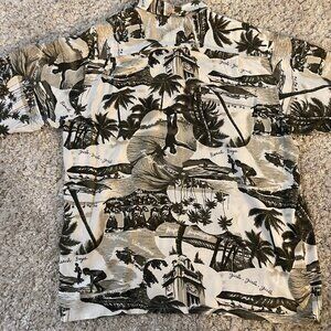 Hana Bay Island Style Rayon Aloha Shirt Scenic Print (M)